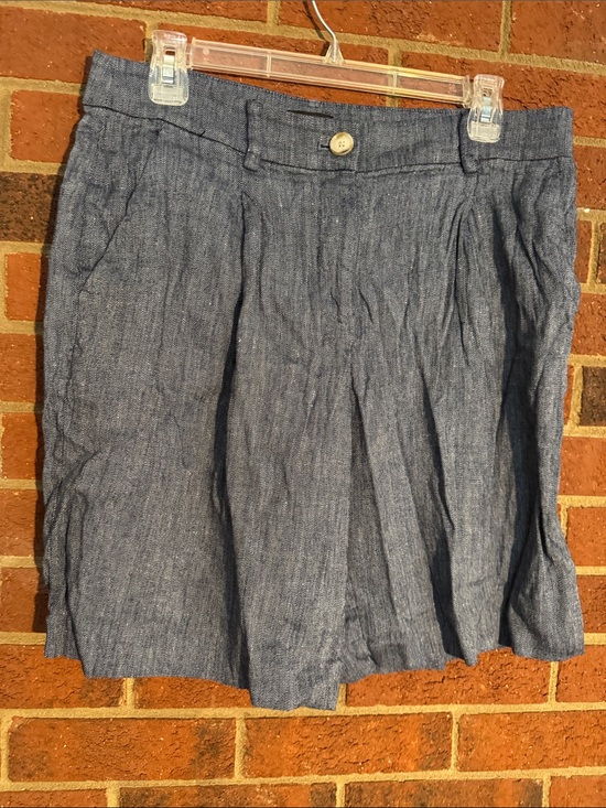 LOFT Pants - LOFT High Waisted Trouser Style Denim Blue Chambray Linen Blend Shorts